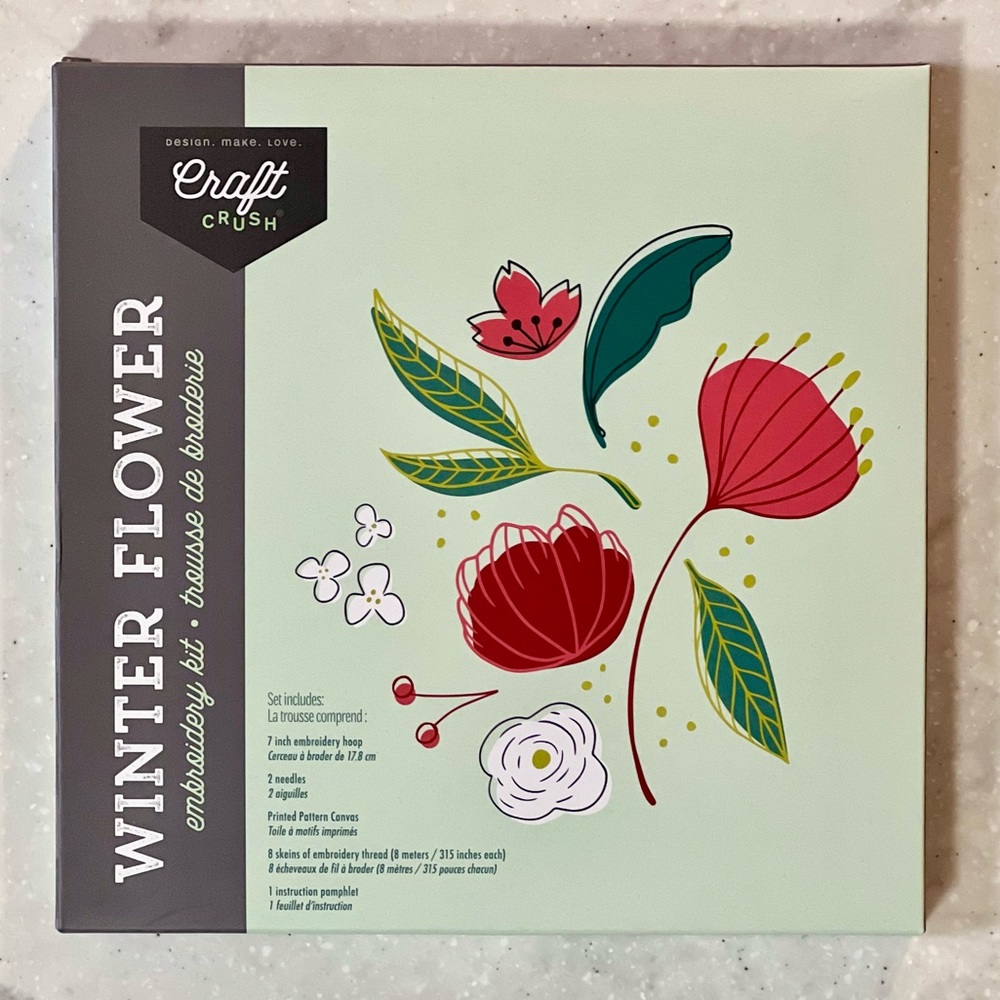NWT Craft Crush Winter Flower Embroidery Kit